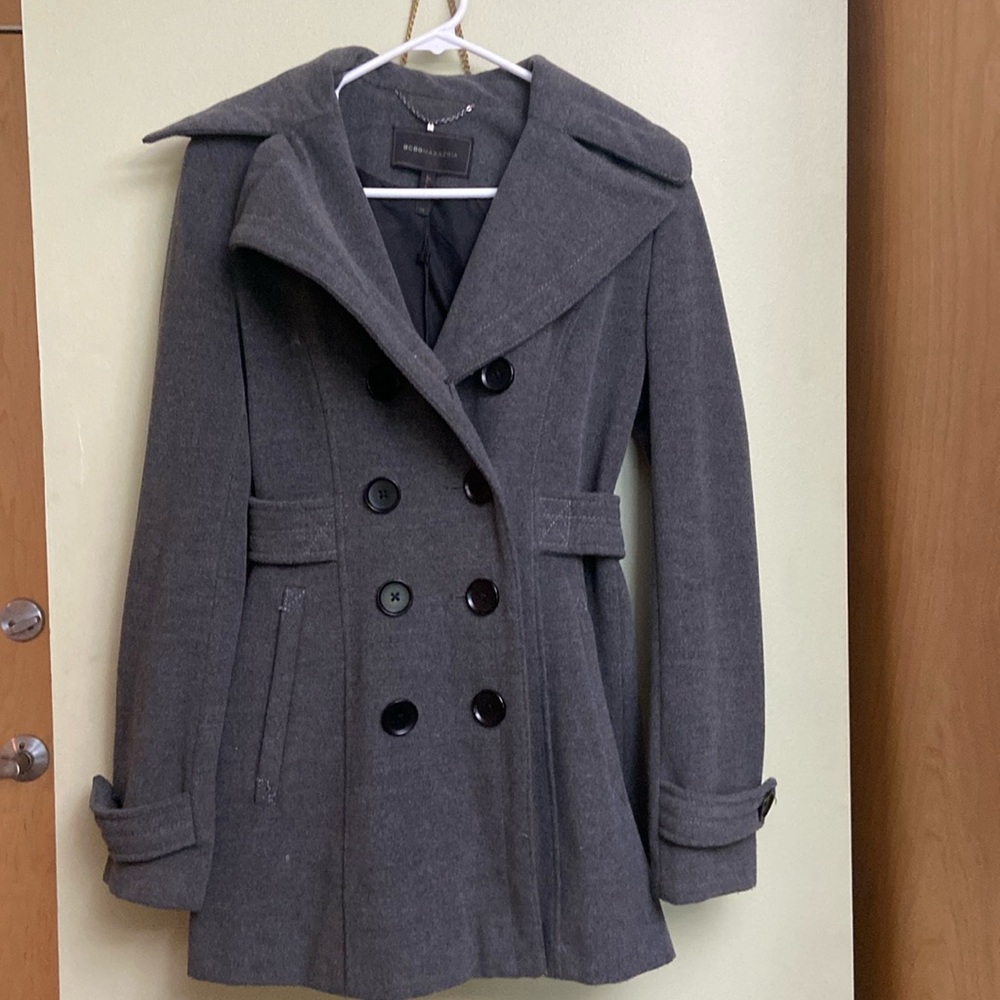 BCBGMAXAZRIA heather gray pea coat mid length size XS